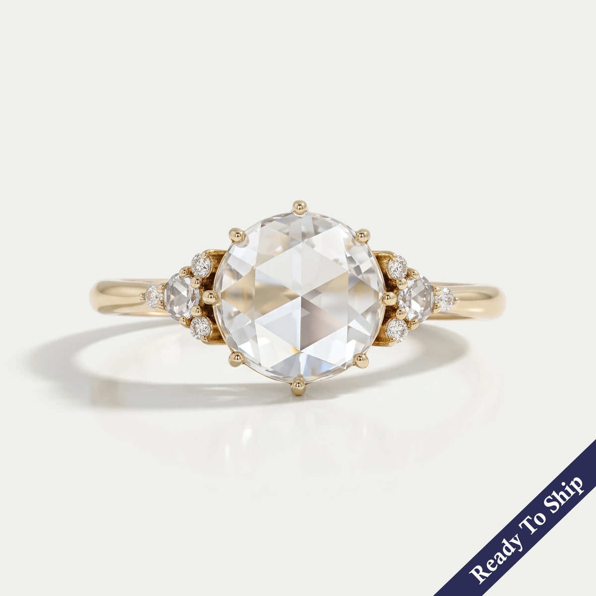Rose Cut Round Diamond Solitaire Accent Ring