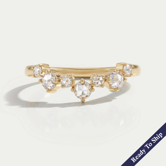 Rose Cut Round Diamond Curved Engagement Ring Ring