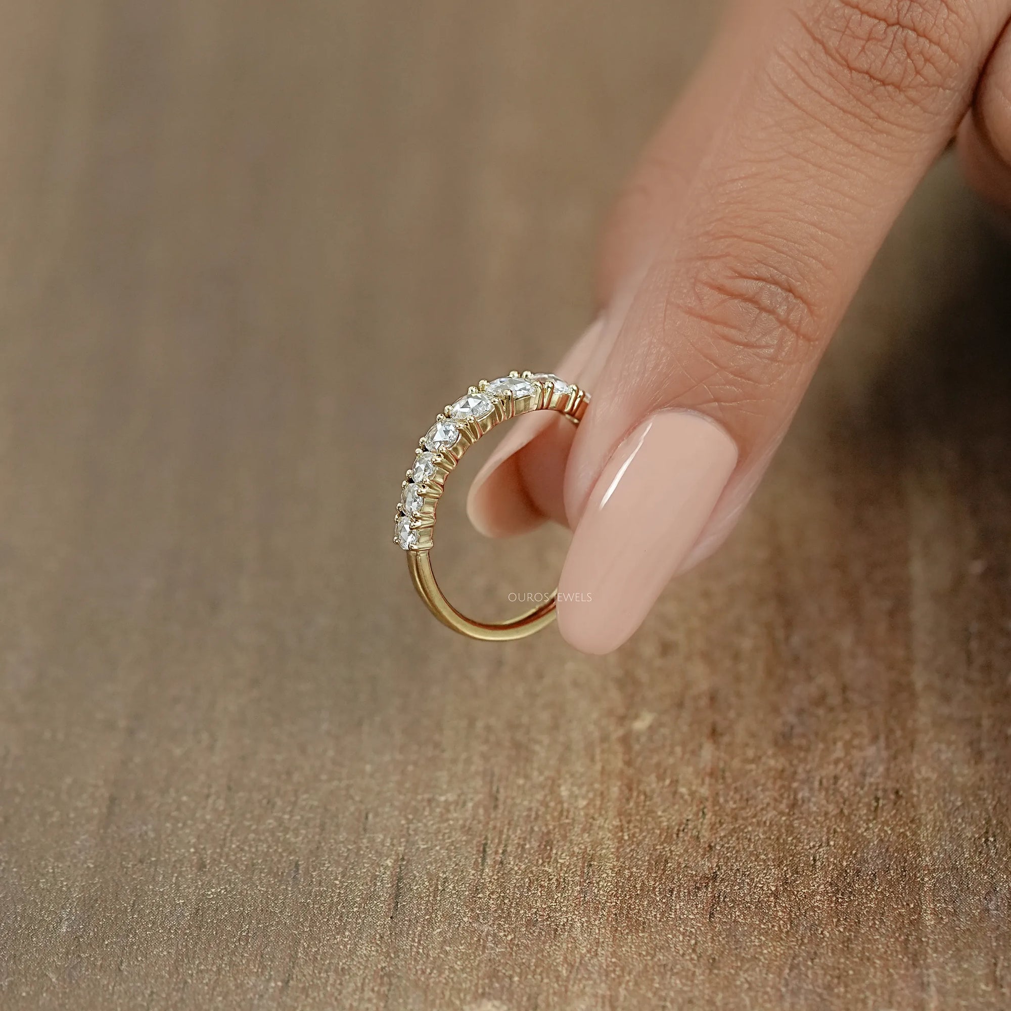 Rose Cut Round Diamond Half Eternity Band