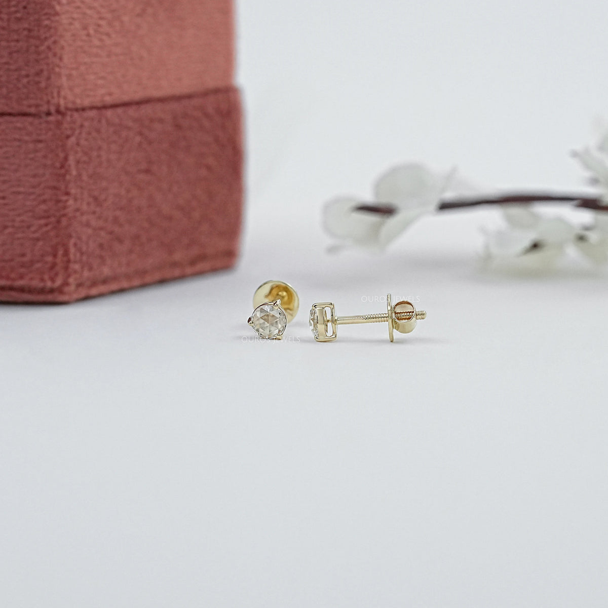 Rose Cut Round Lab Diamond Stud Earrings Earring