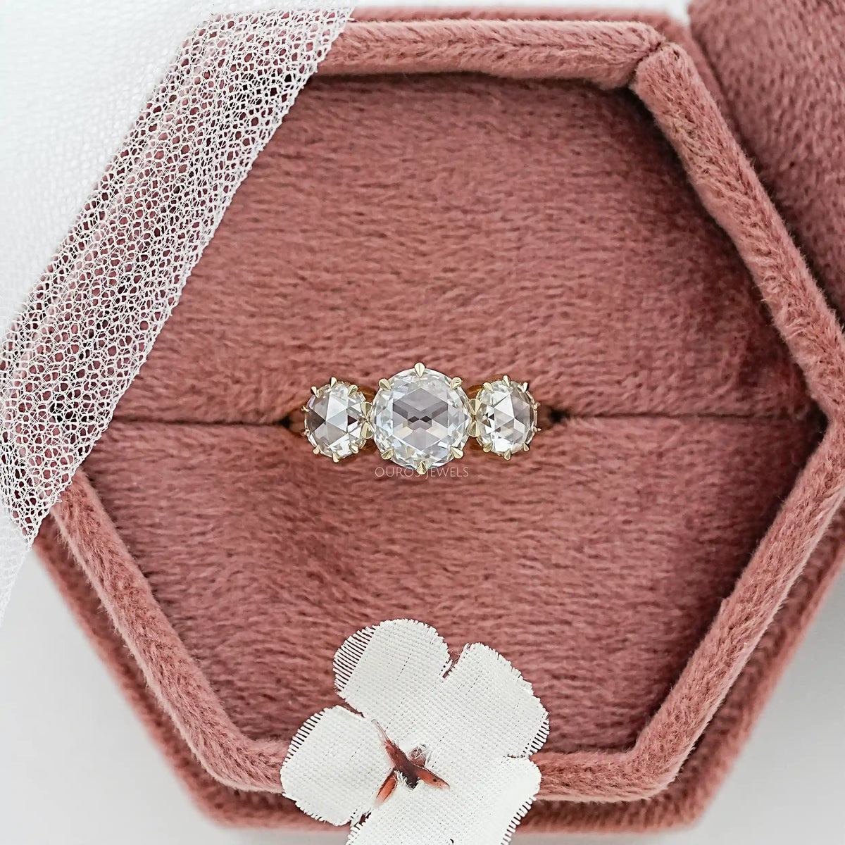 Trilogy Rose Cut Round Diamond Engagement Ring Ring