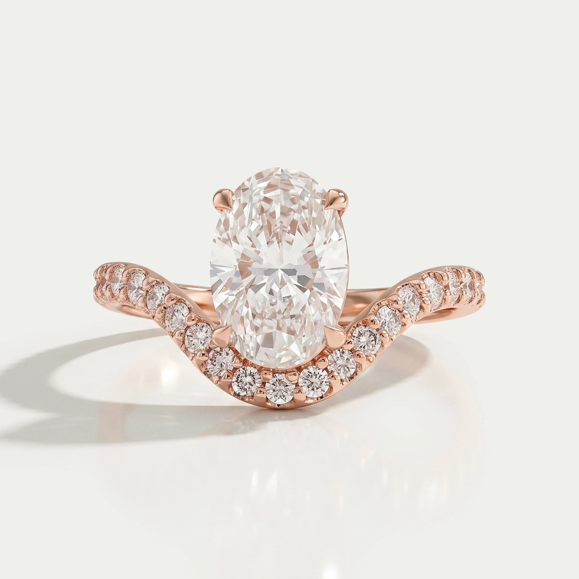 Oval Diamond Pave Set Curved Engagement Ring Ring