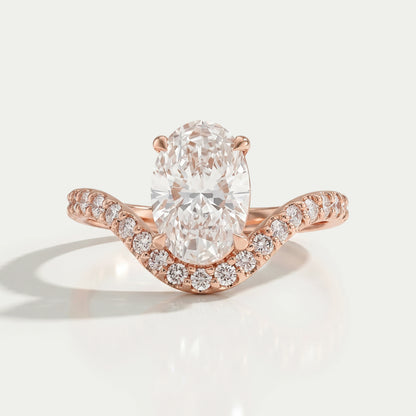 Oval Diamond Pave Set Curved Engagement Ring Ring