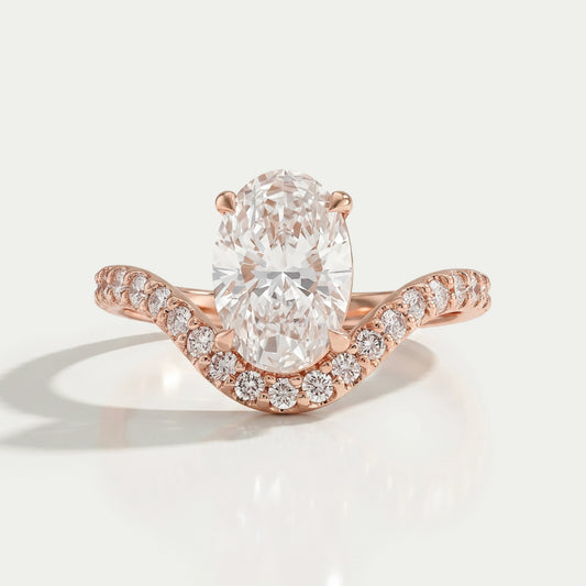 Oval Diamond Pave Set Curved Engagement Ring Ring