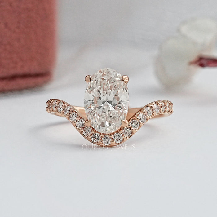 Oval Diamond Pave Set Curved Engagement Ring