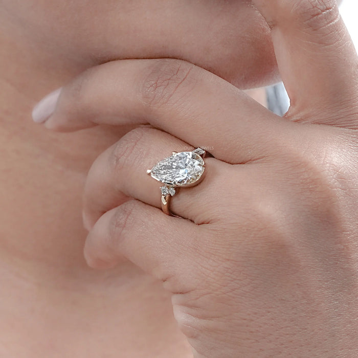 Yellow Gold Pear Cut Lab Diamond Engagement  Ring