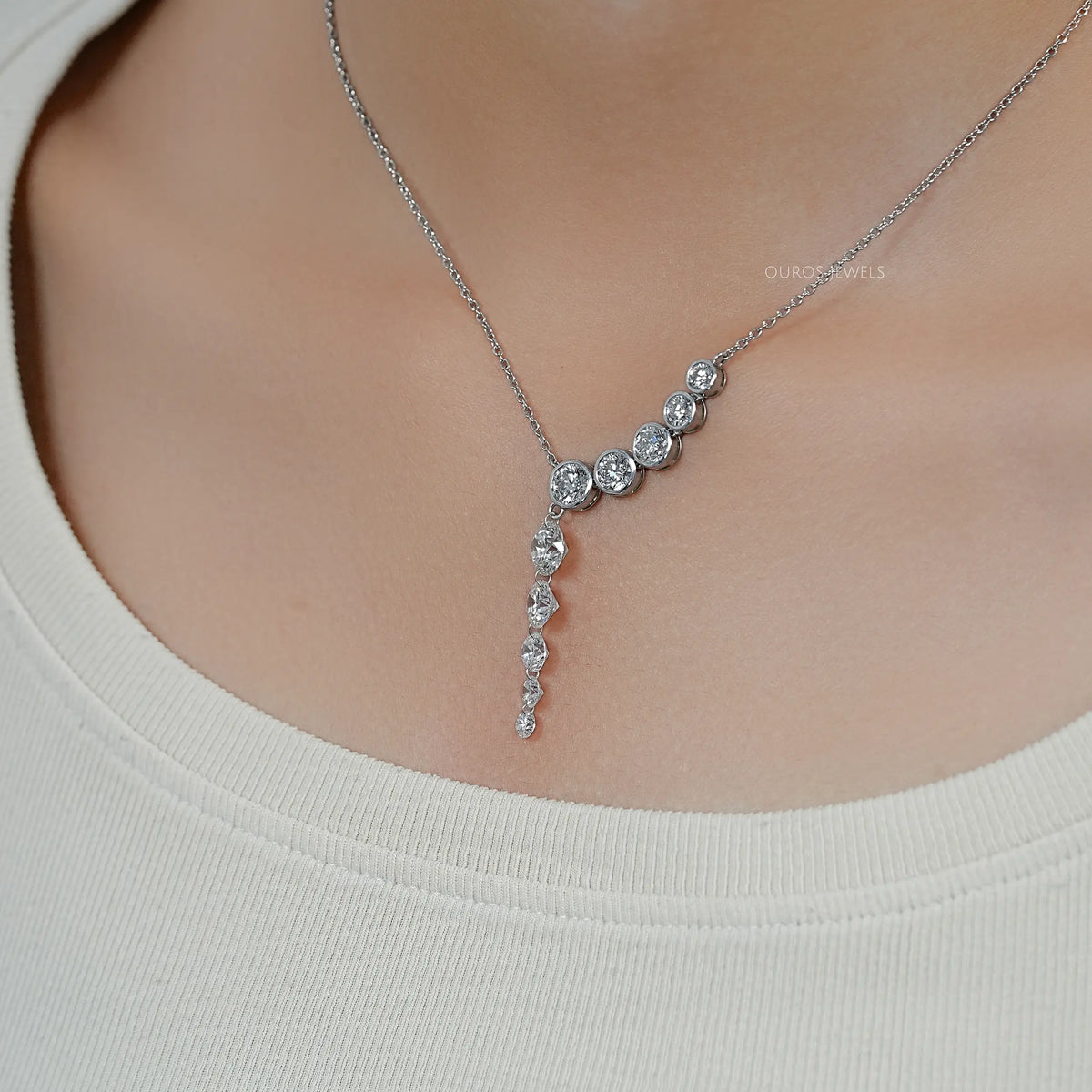 Round Lab Diamond Y - Lariat Necklace