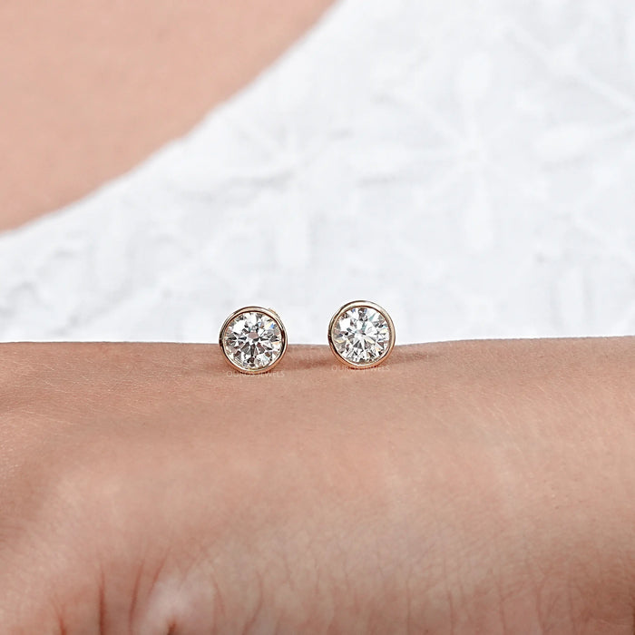 Round Cut Bezel Set Stud Earrings