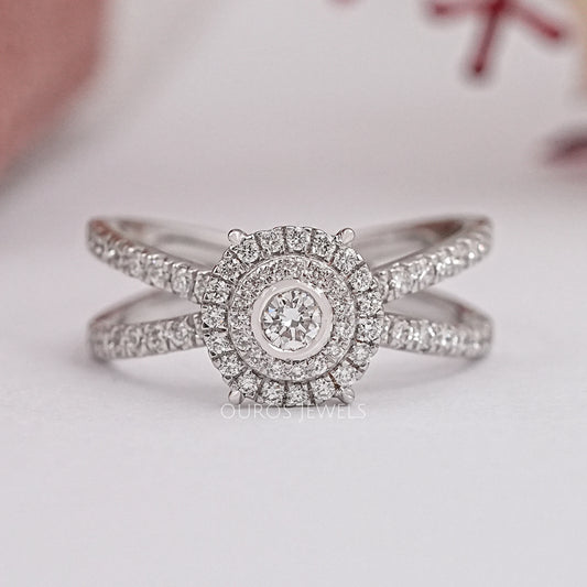 Round Diamond Crossover Ring Rings