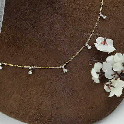 Round Diamond Drop Station Necklace Necklaces