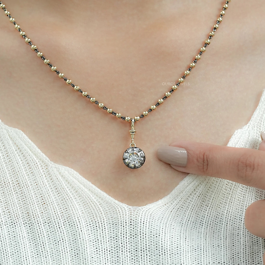 Round Cut Diamond Ball Chain Pendant Necklaces