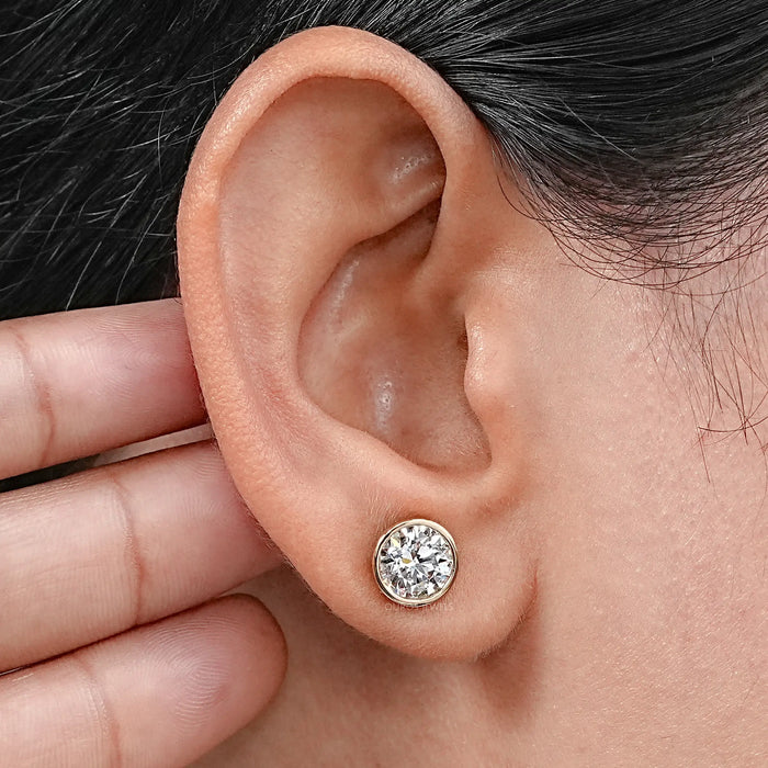 Round Cut Bezel Set Stud Earrings
