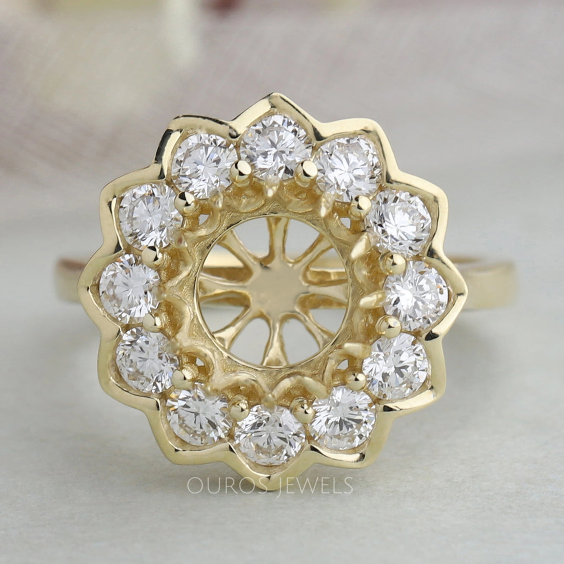 Round Cut Flower Style Semi Mount Ring