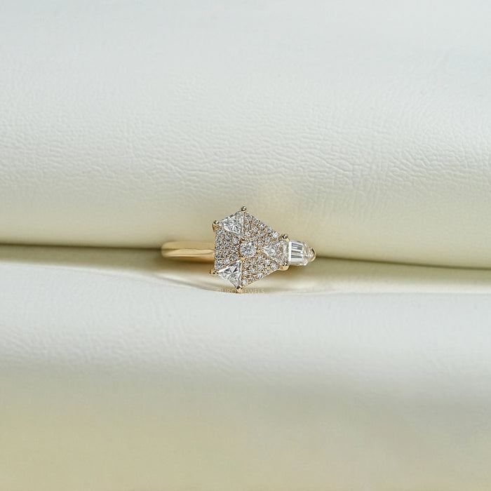 Round Cut Diamond Anniversary Ring In Step Cut Arrow Shape