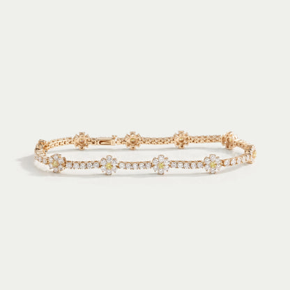 Round Cut Lab Grown Diamond Daisy Flower Bracelet