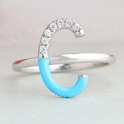 Round Cut Sky Enamel Engagement Ring Rings