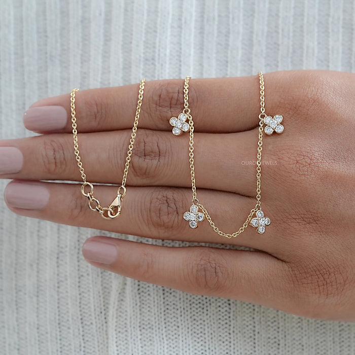 Daisy Flower Bezel Set Chain Station Necklace
