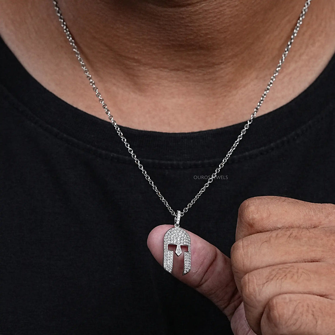 Spartan Mask Round Diamond Pendant Necklaces