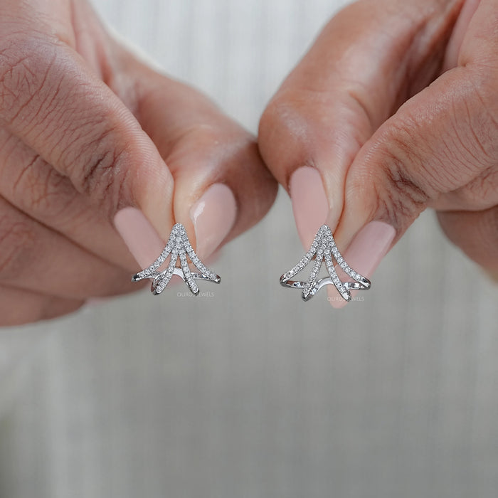 Round Lab Diamond Arrow Cage Huggie Earrings