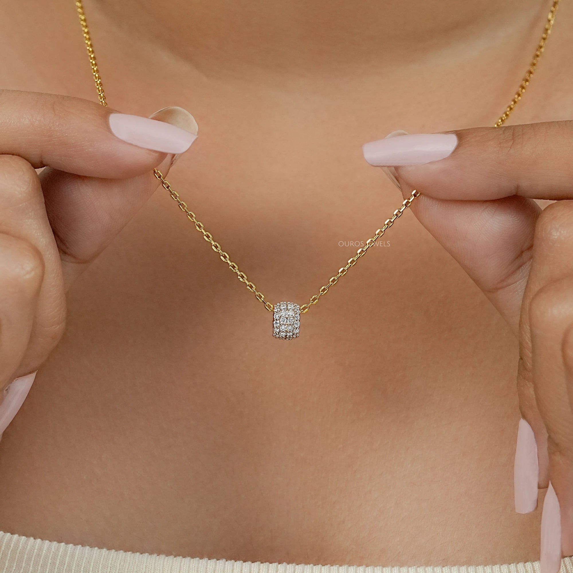 Round Lab Diamond Barrel Pendant Necklaces