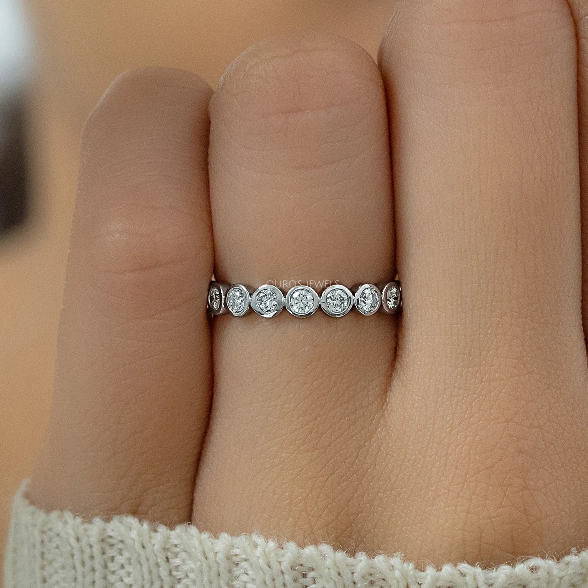 Round Diamond Bezel Set Half Eternity Band Rings