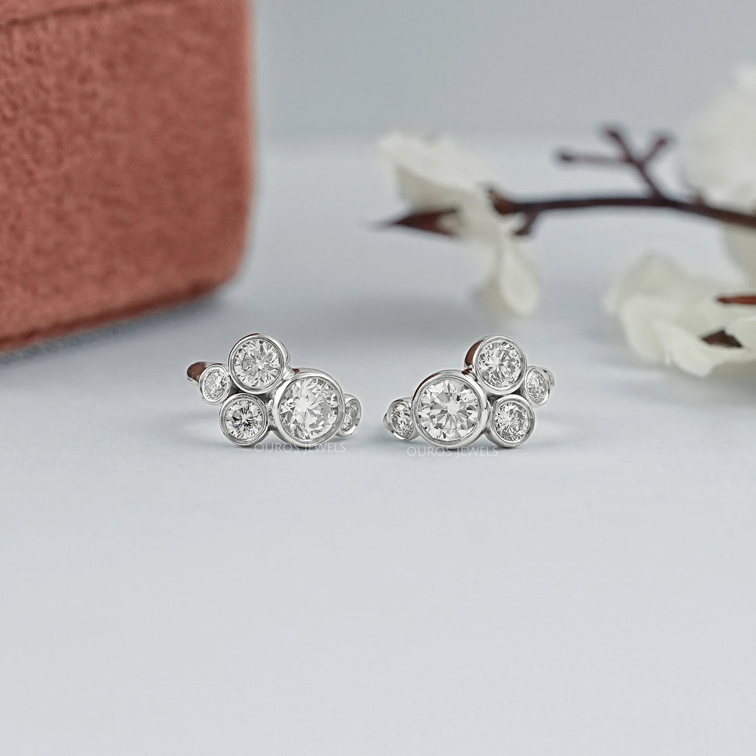 Round Diamond Bezel Set Huggie Hoop Earrings Earrings