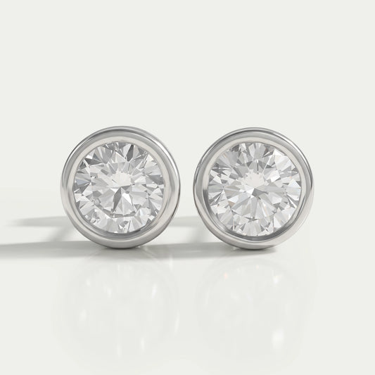 Round Lab Diamond Bezel Stud Earrings