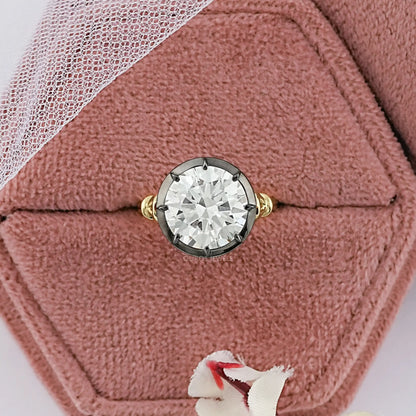 Round Diamond Black Enamel Solitaire Ring