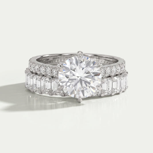 Round Lab Diamond Solitaire Accent Bridal Ring Set Rings