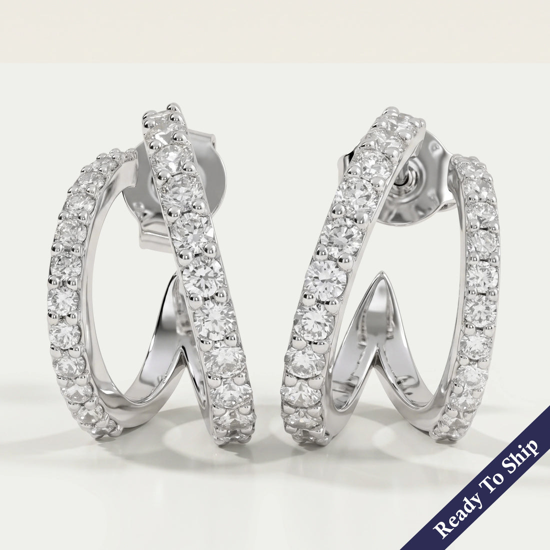 Double Row Round Diamond C Hoop Earrings Earring