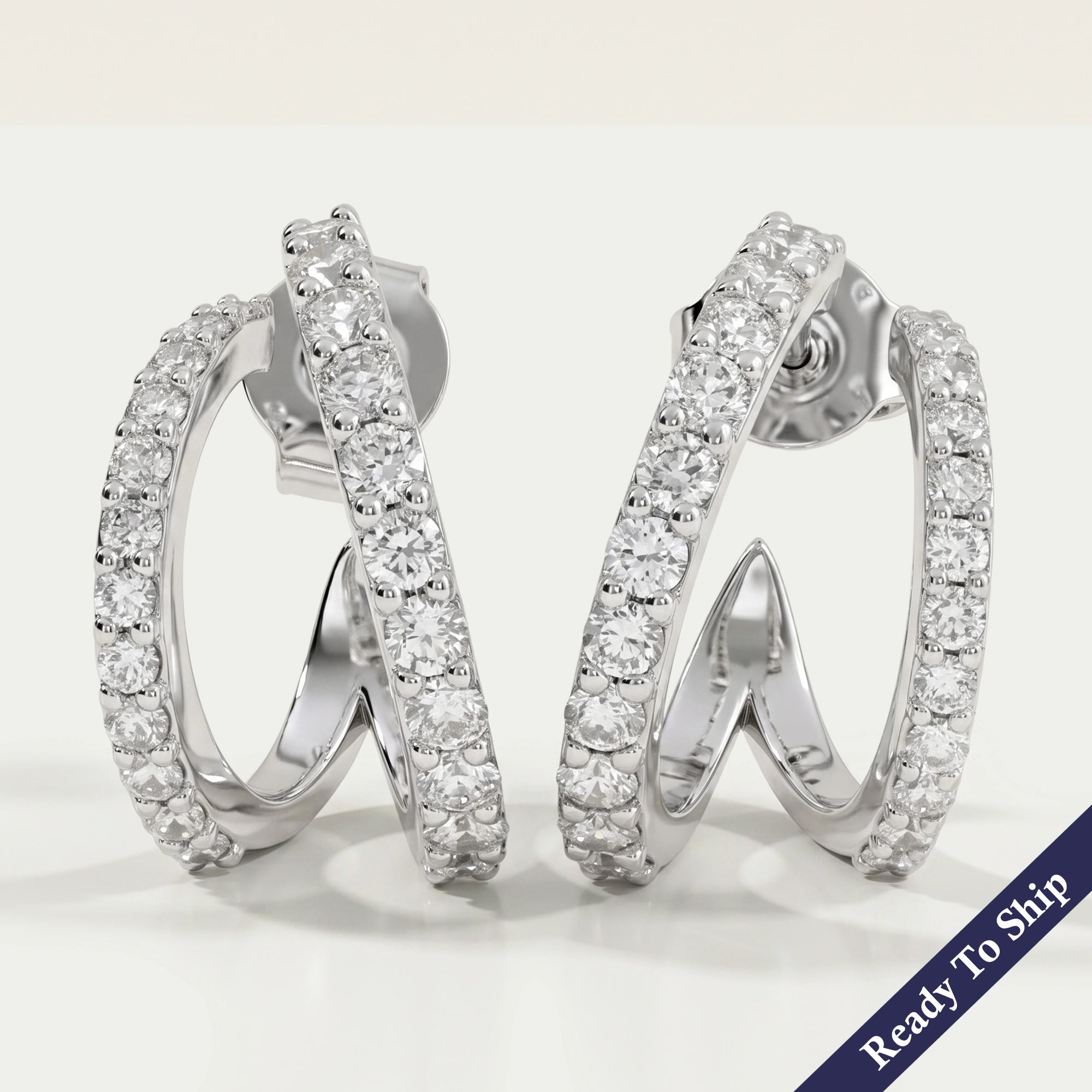 Double Row Round Diamond C Hoop Earrings Earring
