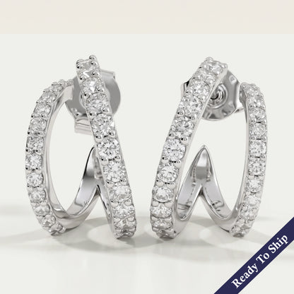 Double Row Round Diamond C Hoop Earrings Earring