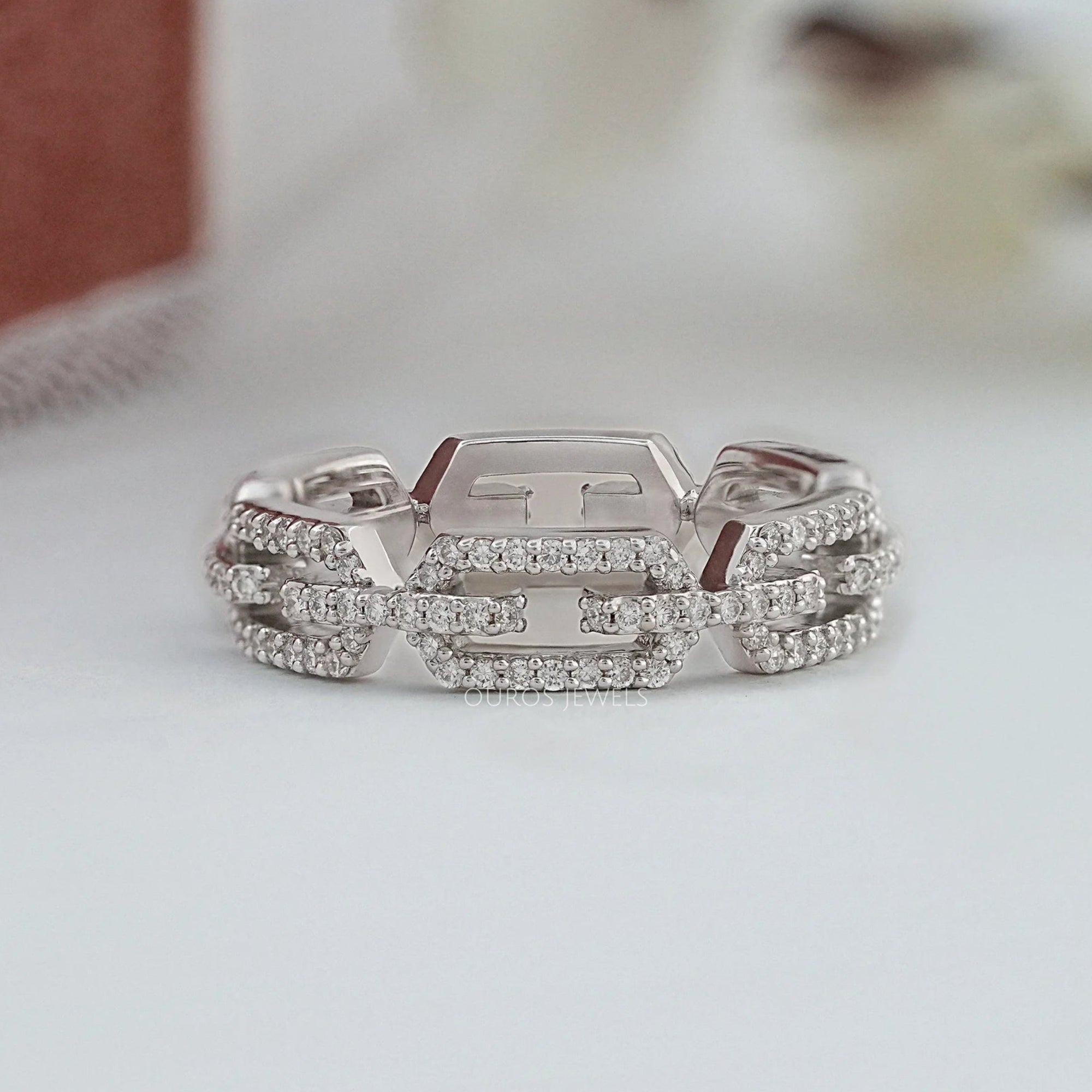 Round Cut Lab Diamond Chain Link Wedding Ring Rings