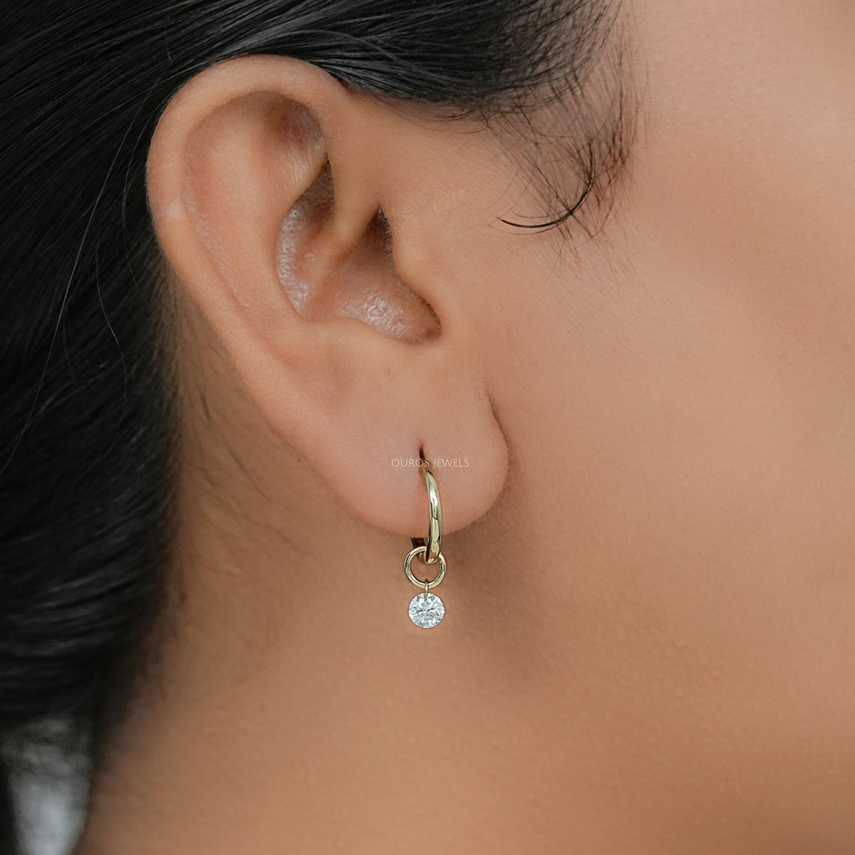 Round Diamond Charm Dangle Hoop Earrings Earring