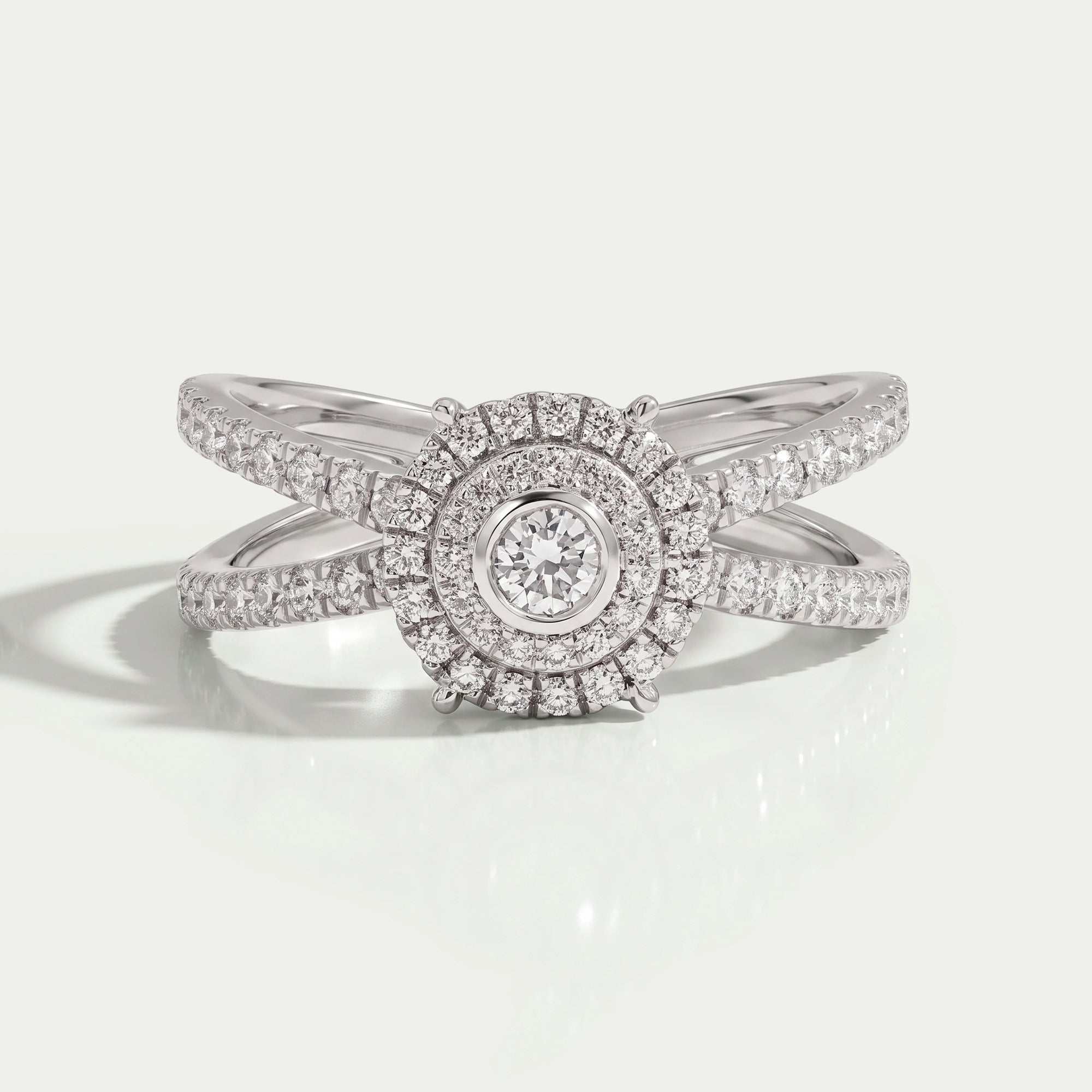 Round Diamond Crossover Ring Rings
