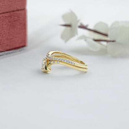 East West Old Mine Marquise Cut Curved Bridal Ring Set