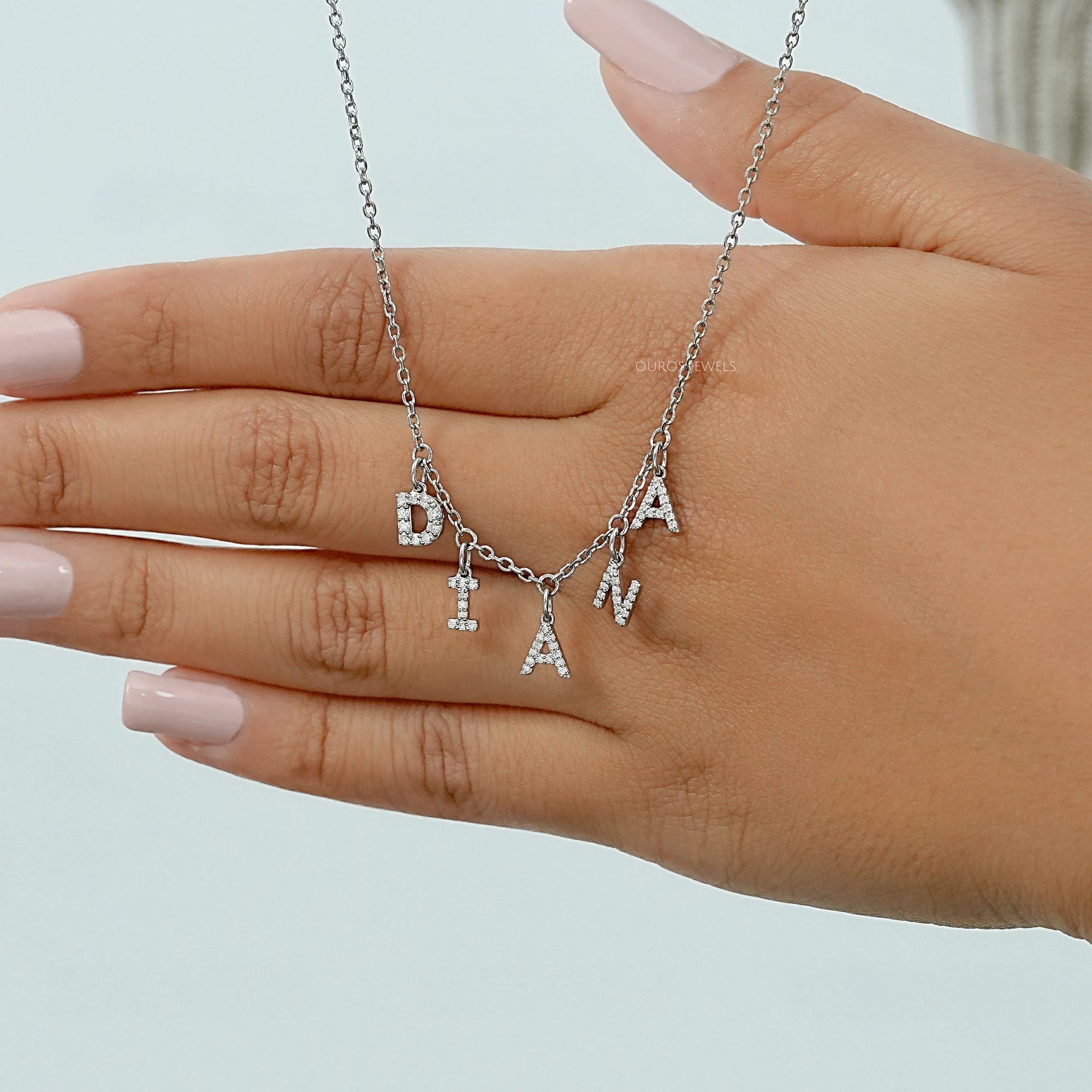 DIANA Letter Round Cut Customize Pendant Necklace