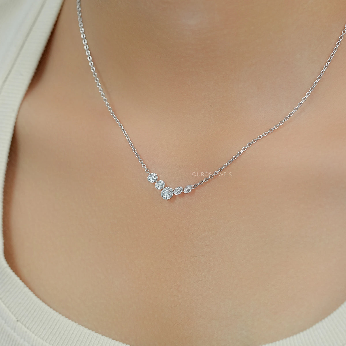 Five Stone Round Diamond Drill Necklace Necklaces