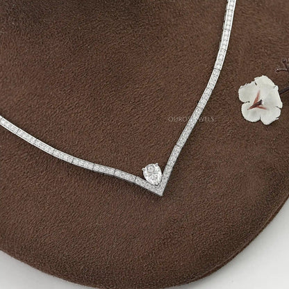 V - Shape Pear Diamond Drop Tennis Neckalce Necklaces