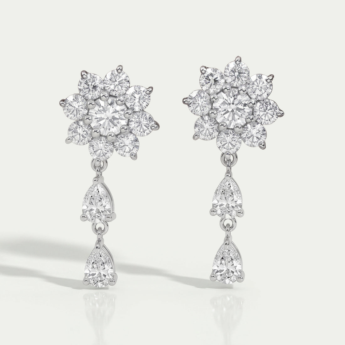 Round Diamond Halo Flower Drop Earrings Earrings