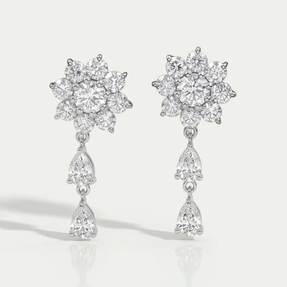 Round Diamond Halo Flower Drop Earrings Earrings