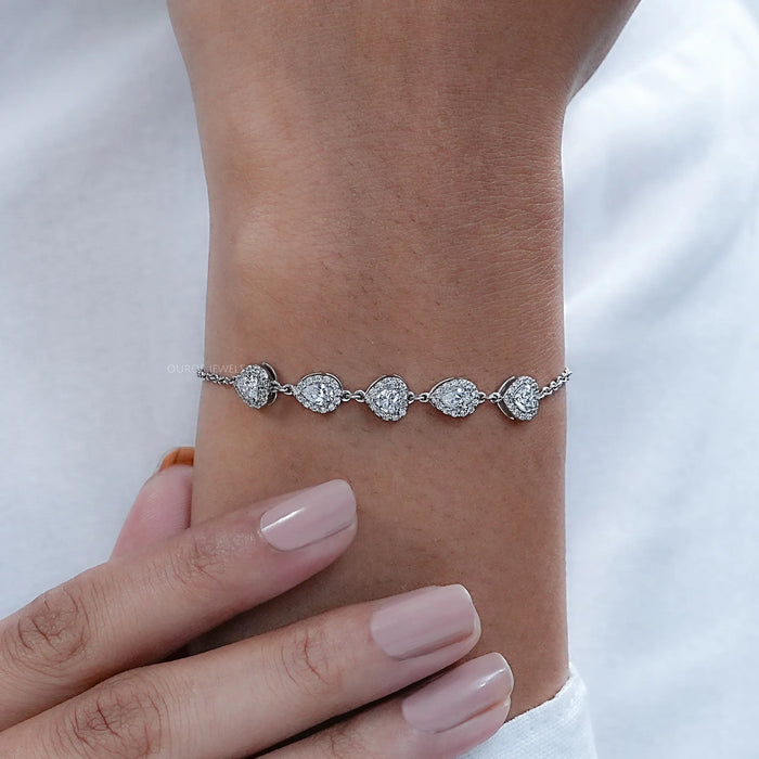 Heart And Pear Shape Five Stone Halo Bracelet