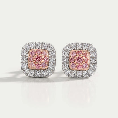 Pink Round Cut Lab Grown Diamond Halo Stud Earrings Earrings