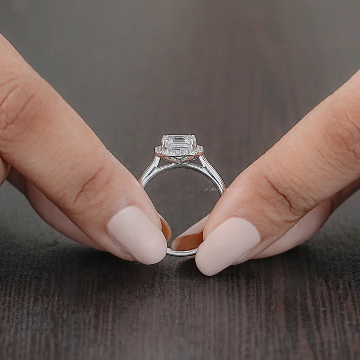 Asscher Cut Lab Diamond Halo Solitaire Engagement Ring
