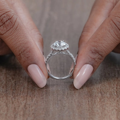 Round Cut Halo With Accent Diamond Engagement Ring