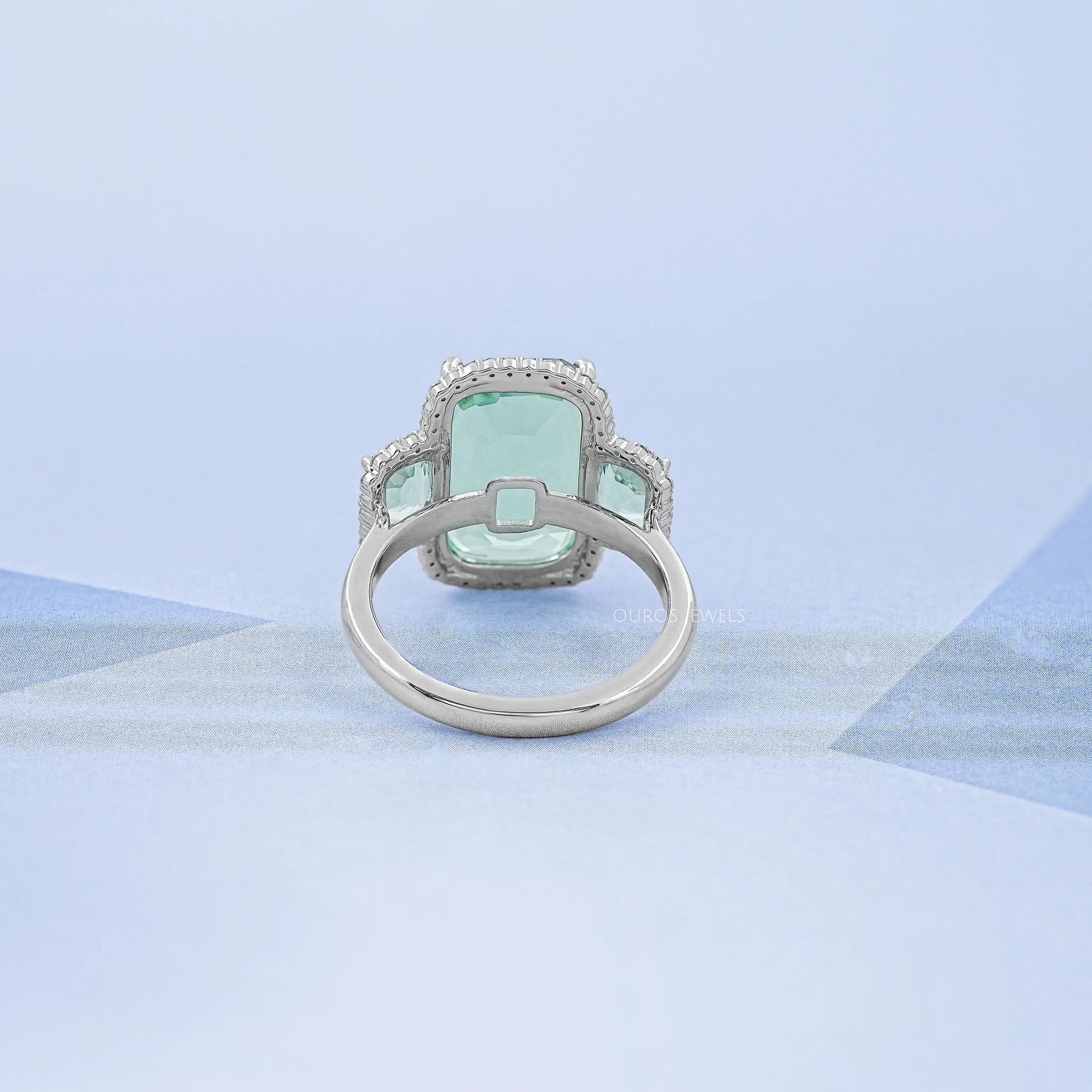Trilogy Mint Green Cushion Gemstone Halo Ring Ring