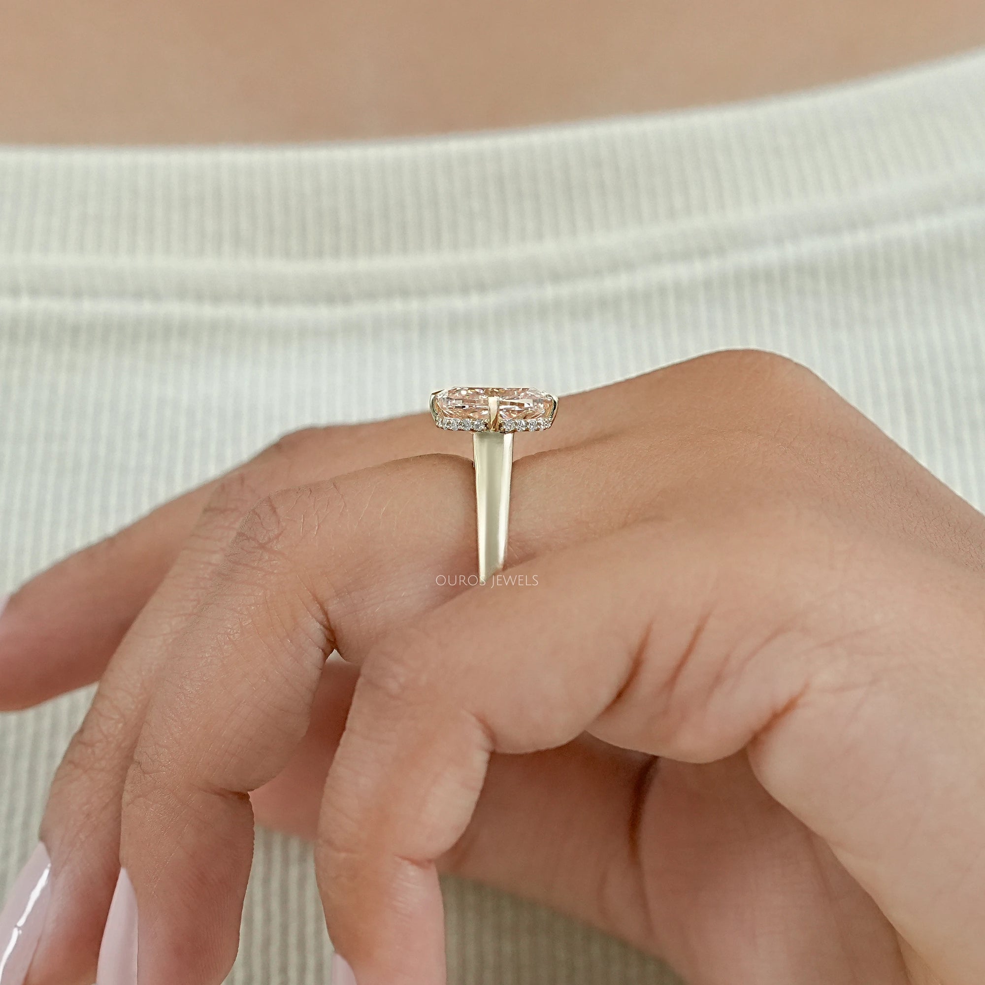 Fancy Intense Pink Cushion Cut Hidden Halo Ring Ring