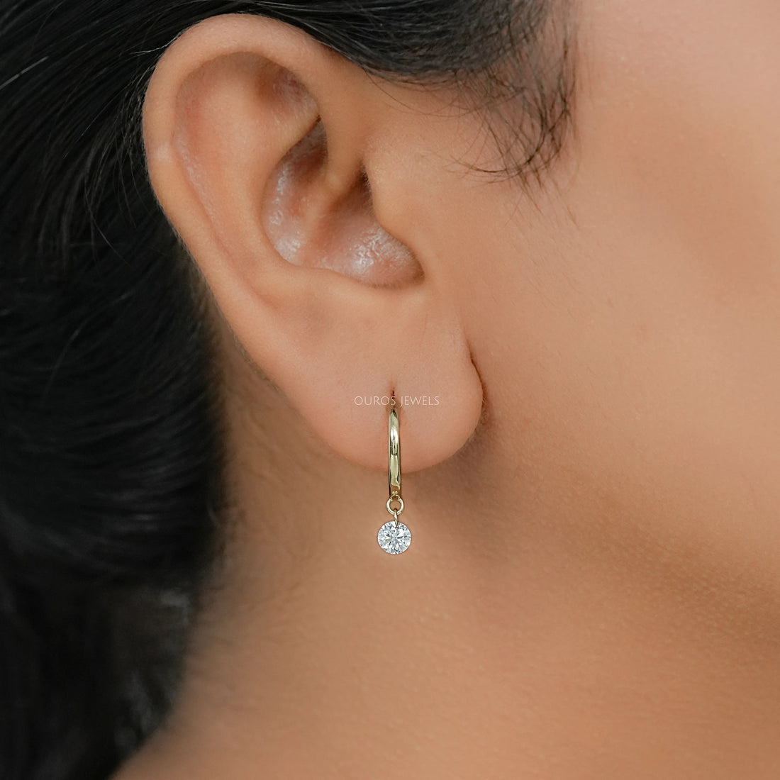 Round Lab Diamond Dangle Hoop Earrings Earring