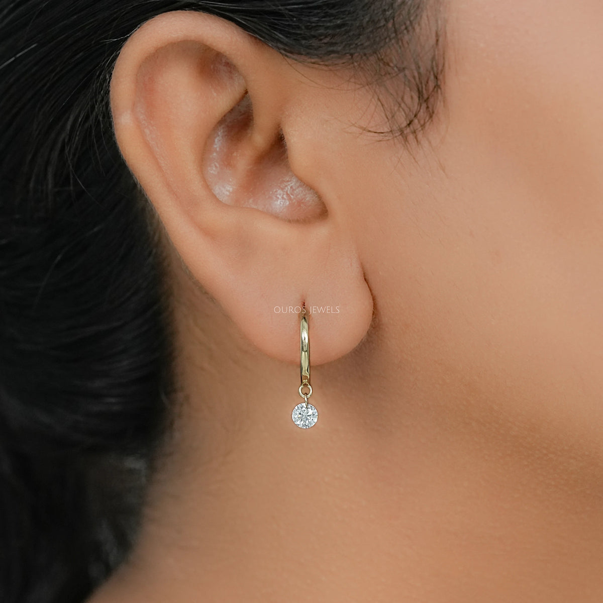 Round Lab Diamond Dangle Hoop Earrings Earring