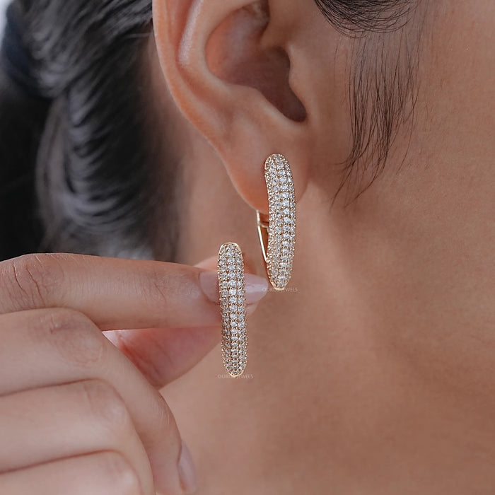 Round Lab Diamond Pave Set Hoop Earrings